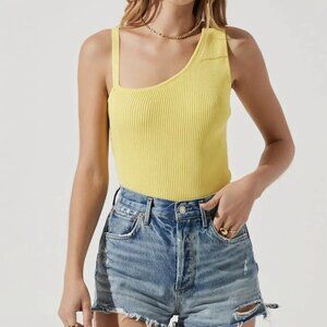 ASTR THE LABEL SHANICE RIBBED KNIT CUTOUT BODYSUIT - neon yellow